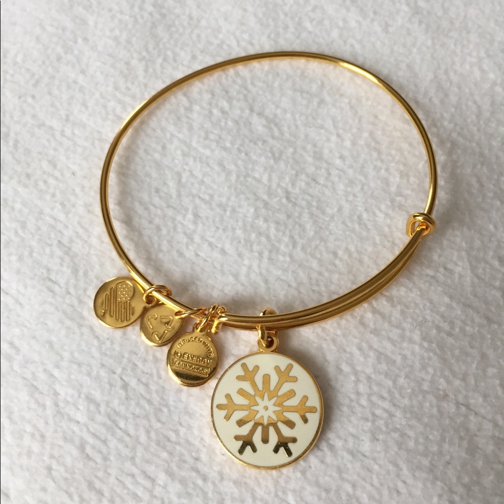 Gold Alex and Ani snowflake bangle